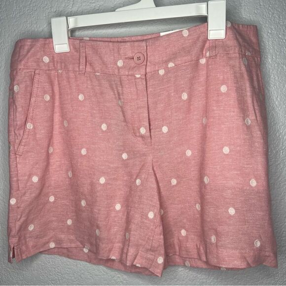 New! Loft Outlet Linen High Rise Pink White/Polka Dot 6” Chino Women Short Sz 8 - Picture 2 of 10